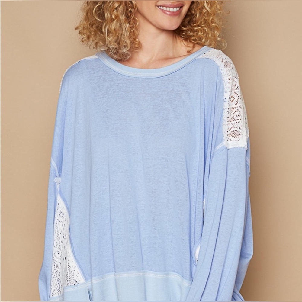 POL NWT Light Blue Lace Detail Women's Top